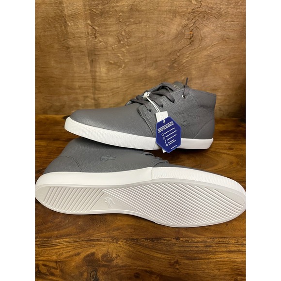 Lacoste Asparta 319 1 Mens Dark Grey Pebbled Leather Mid Top Sneakers 12 NEW - Picture 4 of 6